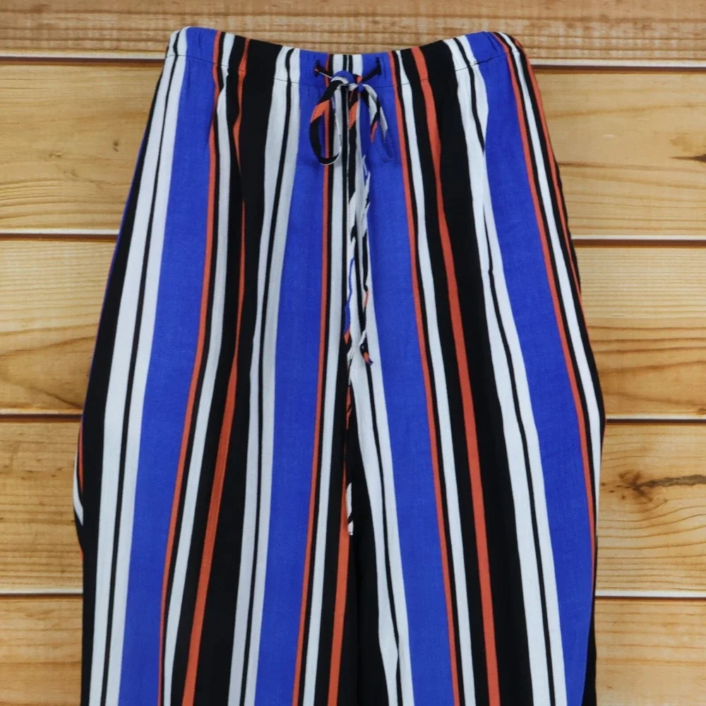 Forever 21 Pants Womens M Multicolor Striped High Rise Stretch Waist‎ Drawstring